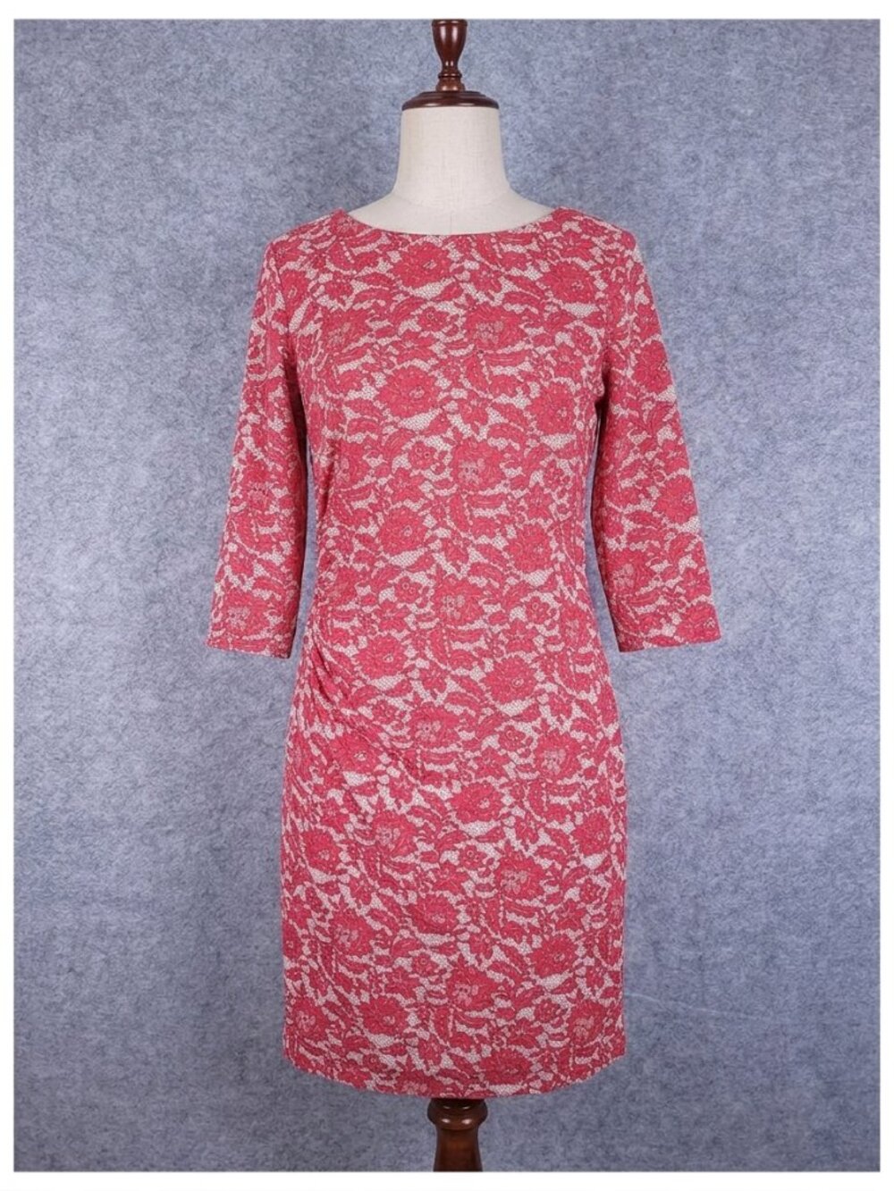 J McLaughlin Floral Lace Print Shift Dress XL Red 3/4 Sleeve Catalina Cloth